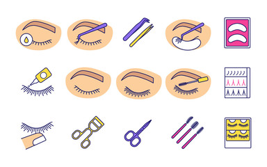 Eyelash extension color icons set
