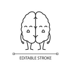 Sad human brain emoji linear icon