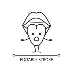 Sad tongue character linear icon