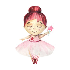 Beautiful and cute ballerina. Watercolor bright illustration.