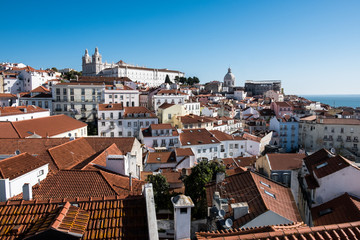 Cityscape view on the old town in Alfama district during the sunny day in Lisbon city, Portugal