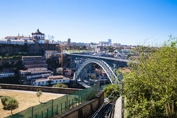 Porto city panorama with Douro River on a sunny day