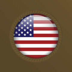 Glossy American America USA flag inside circle military creates color frame button