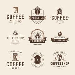 Coffee shop emblems and badges templates set. Vector objects for labels, prints design.