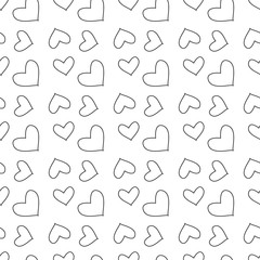 Vector seamless pattern with hearts. Repeating geometric tiles with stylized monochrome background.