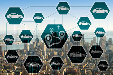 Ridesharing and carpooling concept in the city