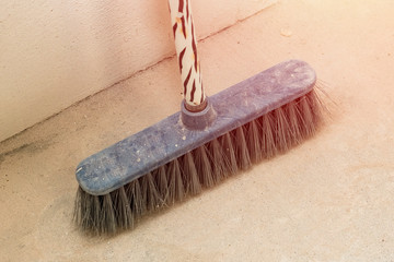 old plastic cleaning brush. The concept of cleaning and repair. Copy space