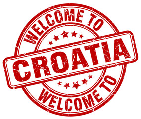 welcome to Croatia red round vintage stamp