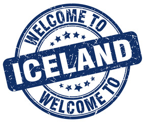 welcome to Iceland blue round vintage stamp