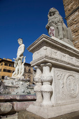 Fototapeta na wymiar Italia, Toscana, Firenze, la fontana del Nettuno con le sue statue, in piazza della Signoria,appena restaurata.