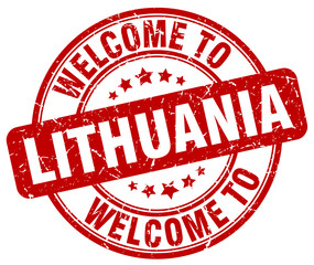 welcome to Lithuania red round vintage stamp
