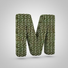 Volumetric dragon skin uppercase letter M isolated on white background.