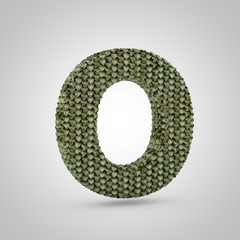 Volumetric dragon skin uppercase letter O isolated on white background.