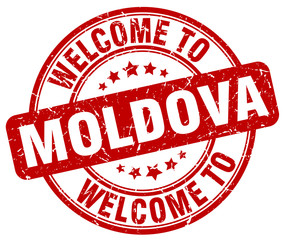 welcome to Moldova red round vintage stamp