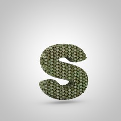 Volumetric dragon skin lowercase letter S isolated on white background.