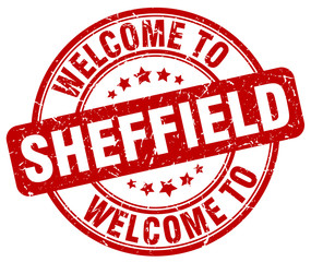 welcome to Sheffield red round vintage stamp