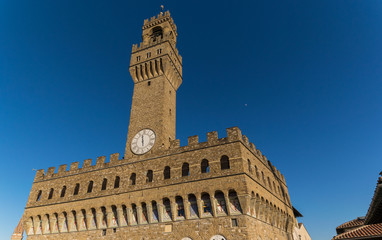 Palazzo Vecchio in Florence, Italy with clear sky in the background