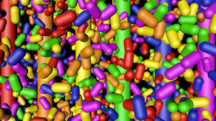 Rainbow Color Capsules, 3D Rendering Illustration on Black