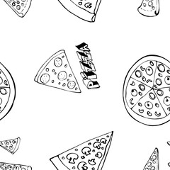 Seamless pattern with hand drawn pizza slices.