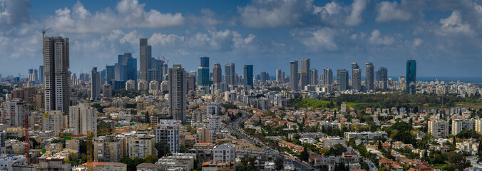 Aerial cityscape of  Tel Aviv skyscrapers, Israel