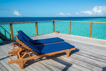Fototapeta na wymiar Bed for sunbathing on terrace in resort for tourist