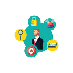 young businessman with security icons