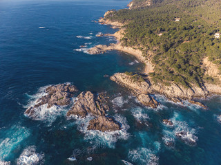 Aerial landscape picture from a Spanish Costa Brava in a sunny day, near the town Palamos