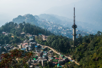 Gangtok city aerial view from high place in the Indian state of Sikkim