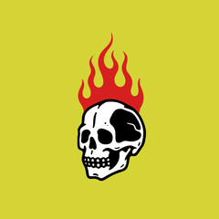SKULL IN FIRE YELLOW BACKGROUND
