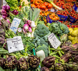 Fresh local fruits and vegetables at a Mercato Centrale market in Florence, Italy. It was opened in 1874.