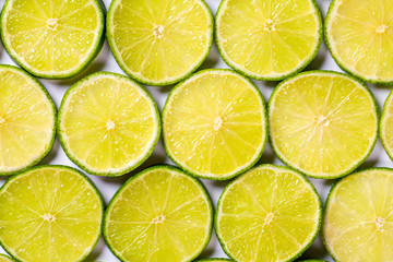 A slices of fresh juicy green lemons. Texture background, pattern