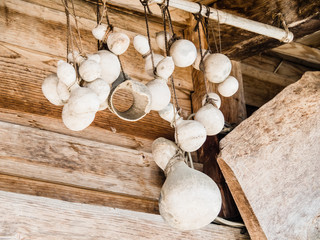 pumpkins hanging from the ceiling