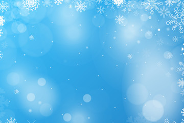 Abstract Winter Background with Variable Snowflakes and Blue Background Color