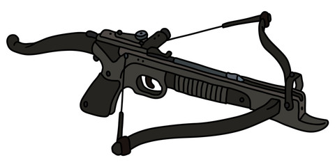 The vectorized hand drawing of a modern black sport crossbow