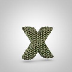 Volumetric dragon skin lowercase letter X isolated on white background.