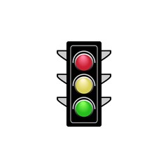 Stoplight sign. Icon traffic light on white background. Symbol regulate movement safety and warning. Electricity semaphore regulate transportation on crossroads urban road. Vector illustration.