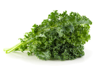 Fresh organic green kale leaves isolated over white background - Powered by Adobe