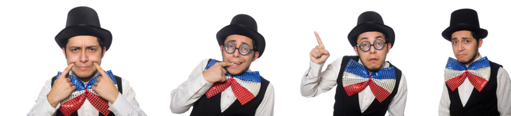 Funny man wearing giant bow tie