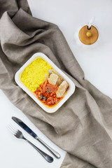 Frozen couscous dish with fish and vegetables