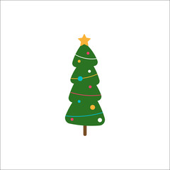 Christmas tree vector illustration in flat style isolated on white background. Congratulation card template, flat icon for apps and websites.