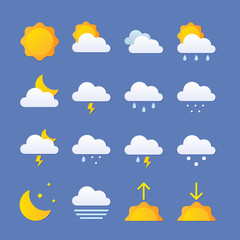 Modern Weather Icons Set. Flat vector symbols For Print, Web or Mobile App