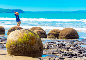 Moeraki boulders on Koyokokha beach in the Otago region, New Zealand.