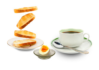 toast with a mug of coffee close up on a white background