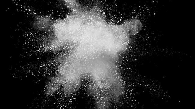 Super slow motion of white powder explosion isolated on black background. Filmed on high speed cinema camera, 1000fps.