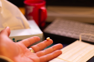 Take medicine - tablet pill on the finger