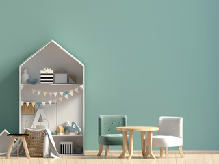 Pastel child's room. playroom. modern style. 3d illustration. Wall mock up
