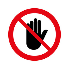 No entry, not allowed hand sign on white, Stop hand, Sign do not enter.