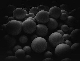 Abstract cluster of stone texture spheres or cells in the dark
