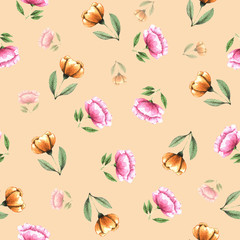 Seamless pattern of the watercolor flowers 