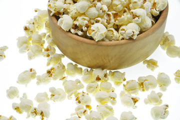 popcorn in bowl isolated on white background